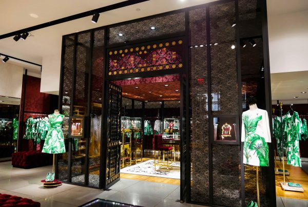 Laminated black lace on Dolce & Gabbana interior display.