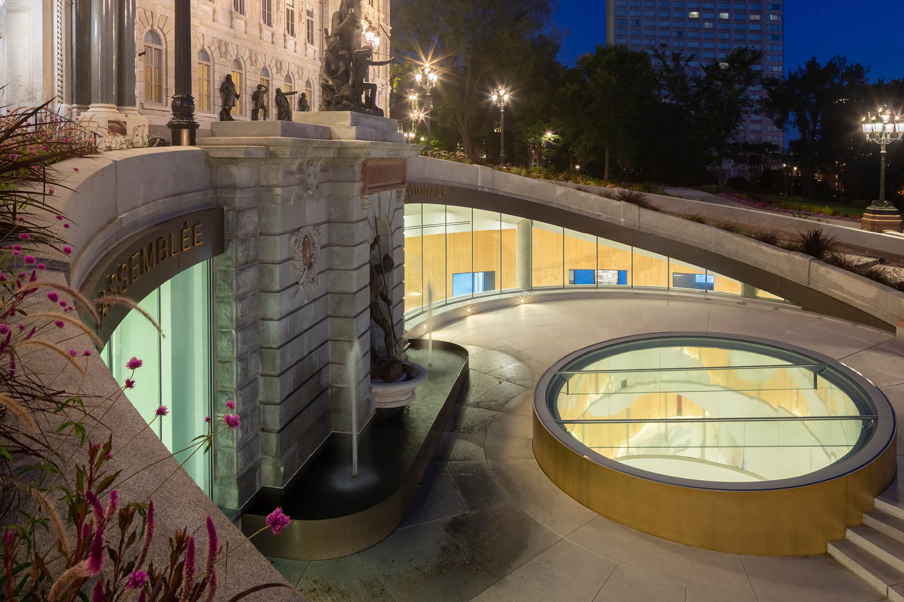 The Oculus custom glass facade from above